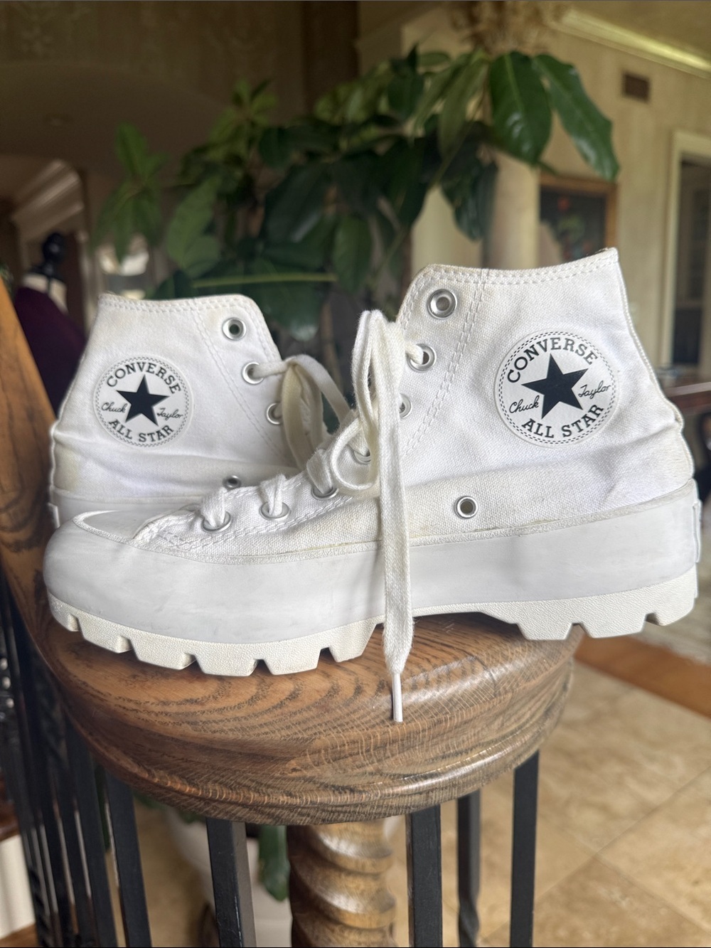 CONVERSE Chuck Taylor ALL STAR platform sneakers, white size 7 preowned - Picture 2 of 10